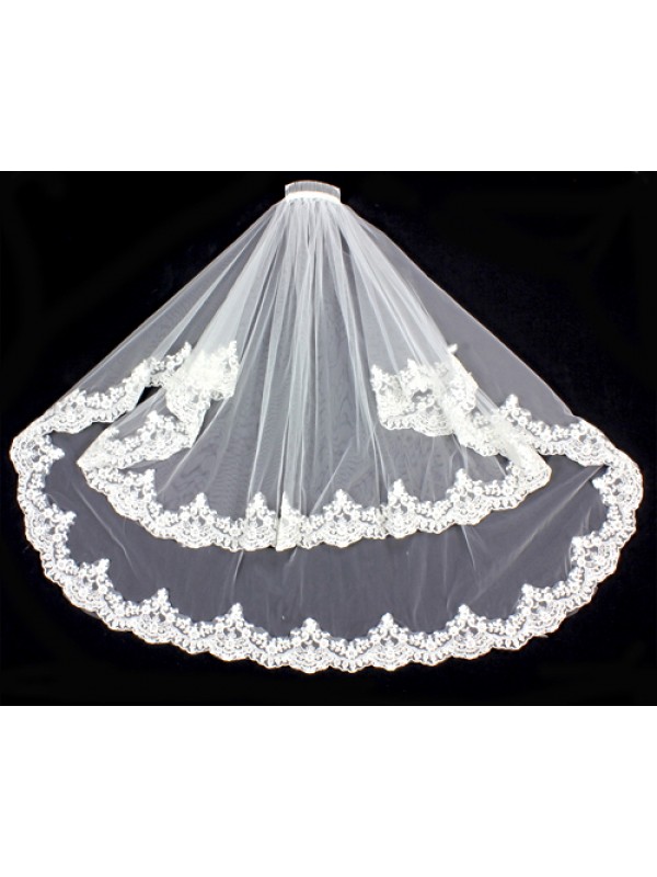 Veil - Double Layer - Sequined Lace Hem - 36" - VL-V1091IV